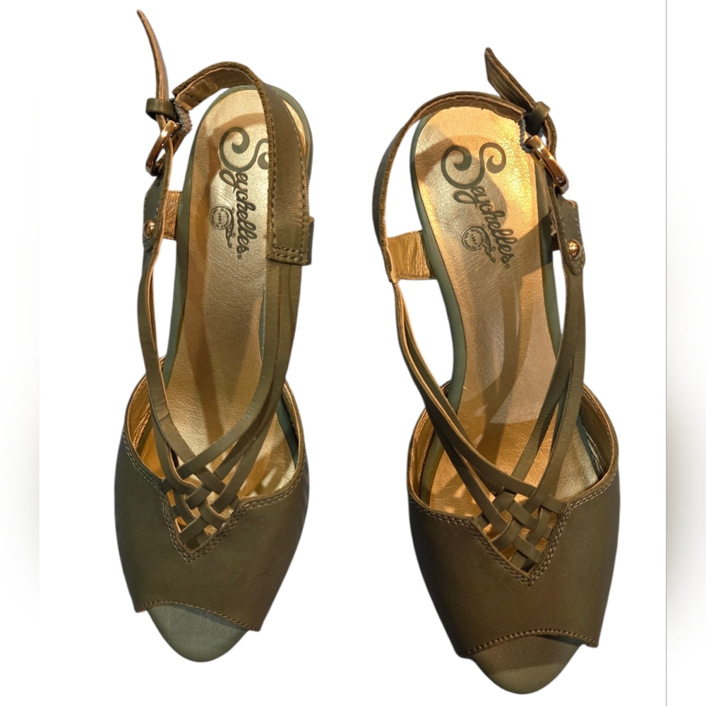 Seychelles - Olive Green Strappy Peep-toe Slingback 3" High Heels Sandals - Picture 2 of 10